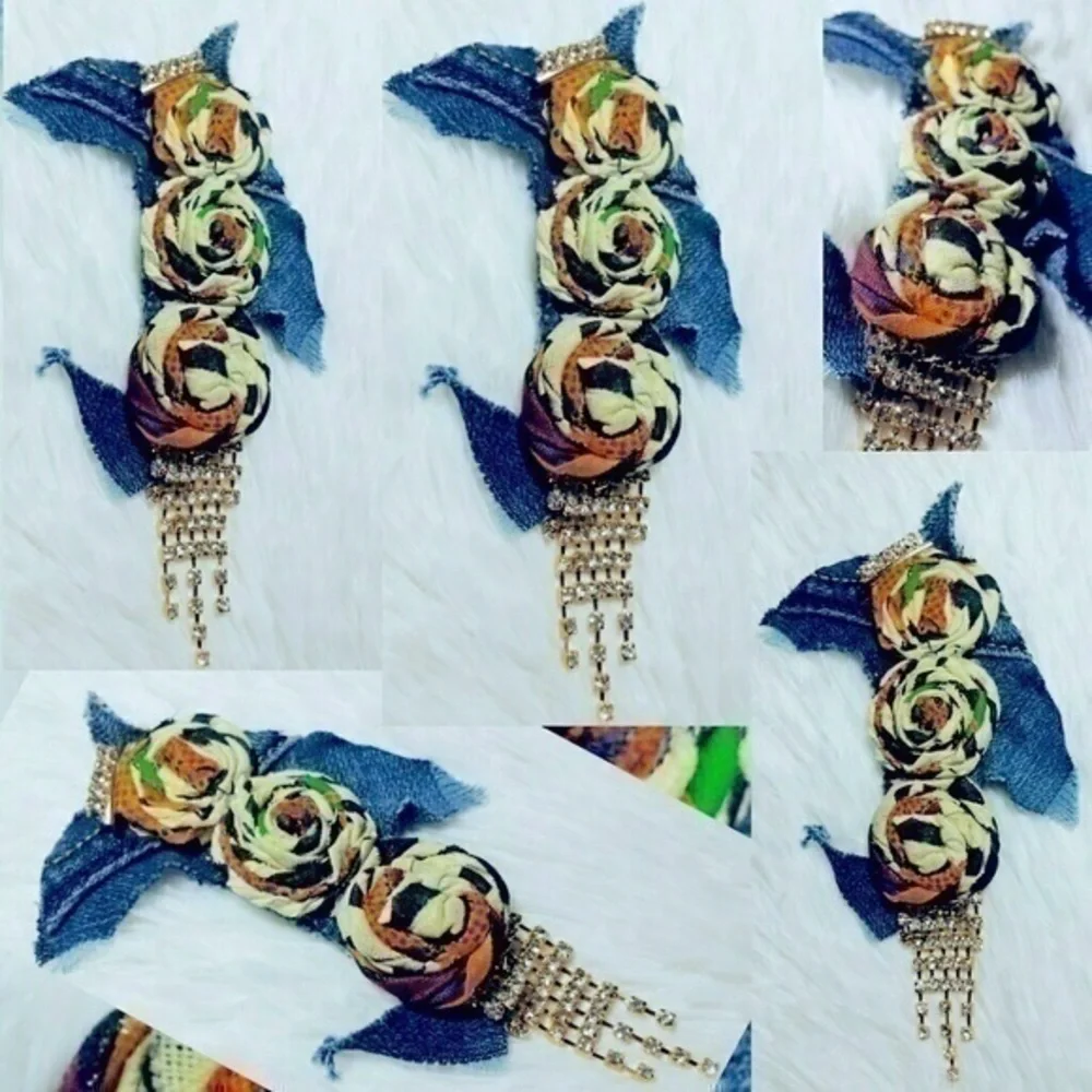 Tasty Raw Edge Kente & Denim Princess Rose Brooch